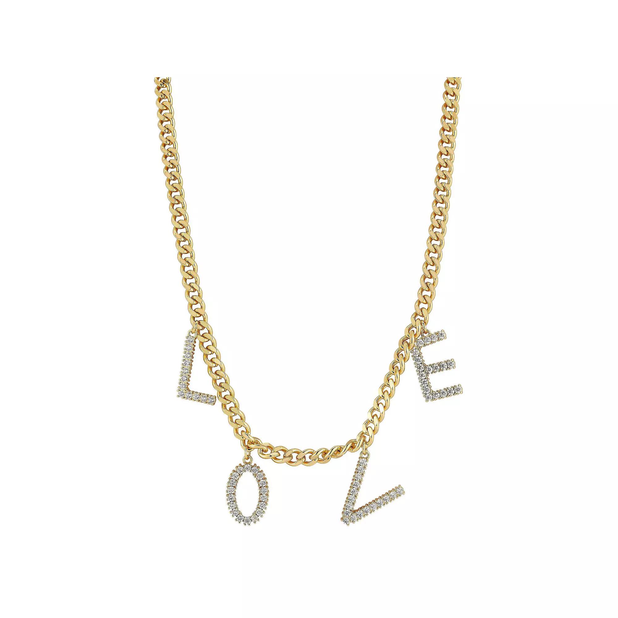 WINX 18k Gold Plated Cubic Zirconia Bold "Love" Necklace, Women's, Size: 18", Gold Tone Product Image