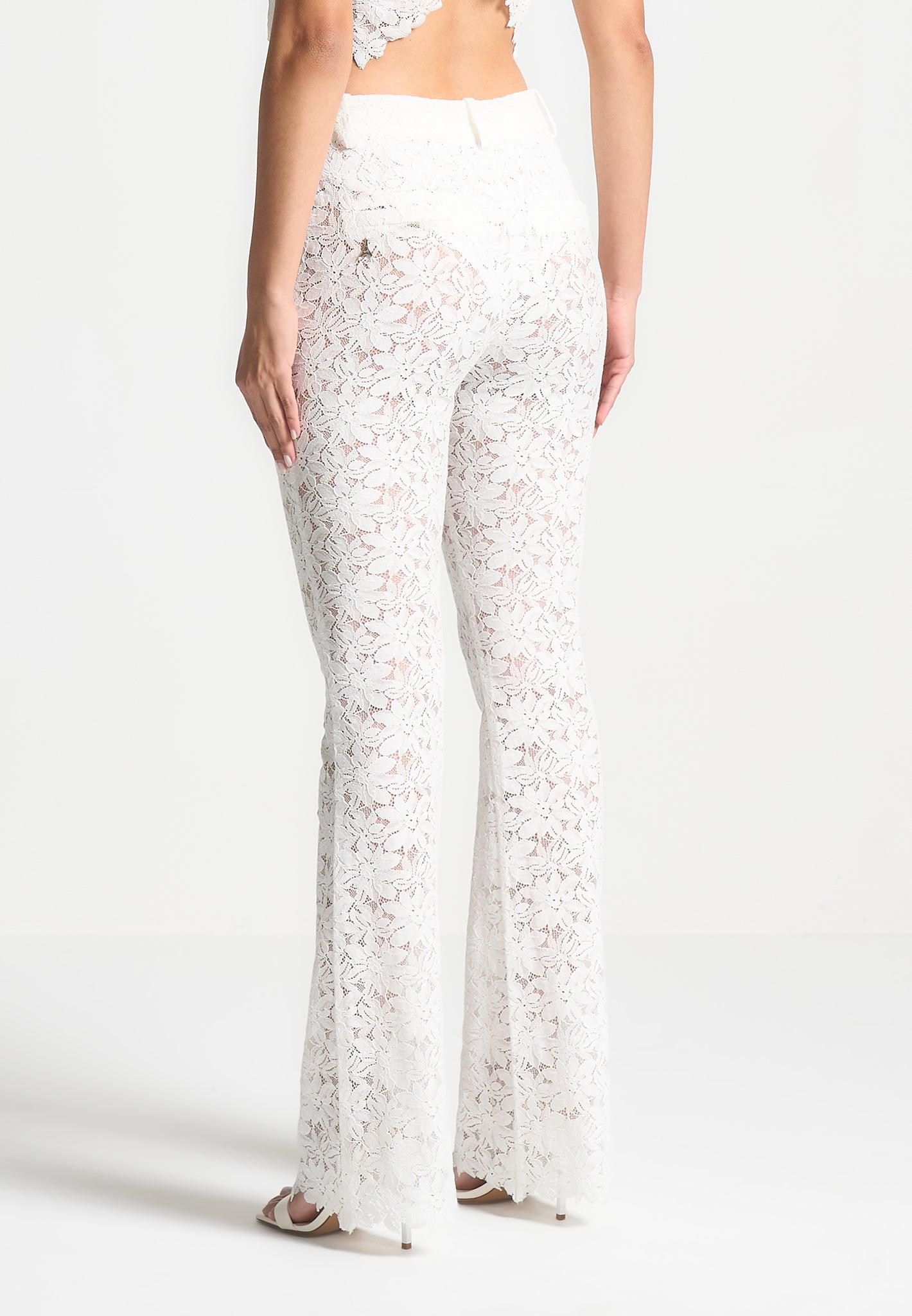 Lace Fit and Flare Trousers - White Female Product Image