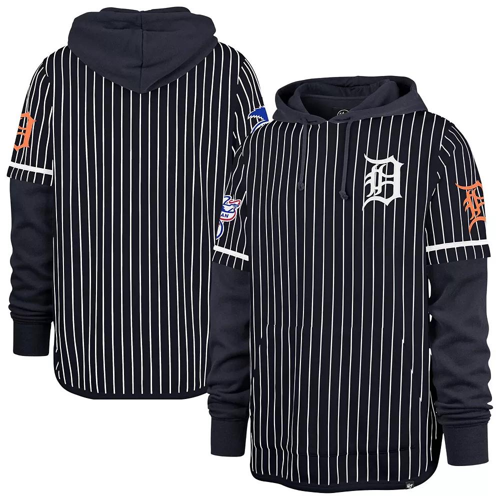 Men's '47 Navy Cleveland Guardians Pinstripe Double Header Pullover Hoodie,  Product Image