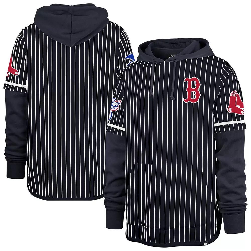 Men's '47 Navy Cleveland Guardians Pinstripe Double Header Pullover Hoodie,  Product Image