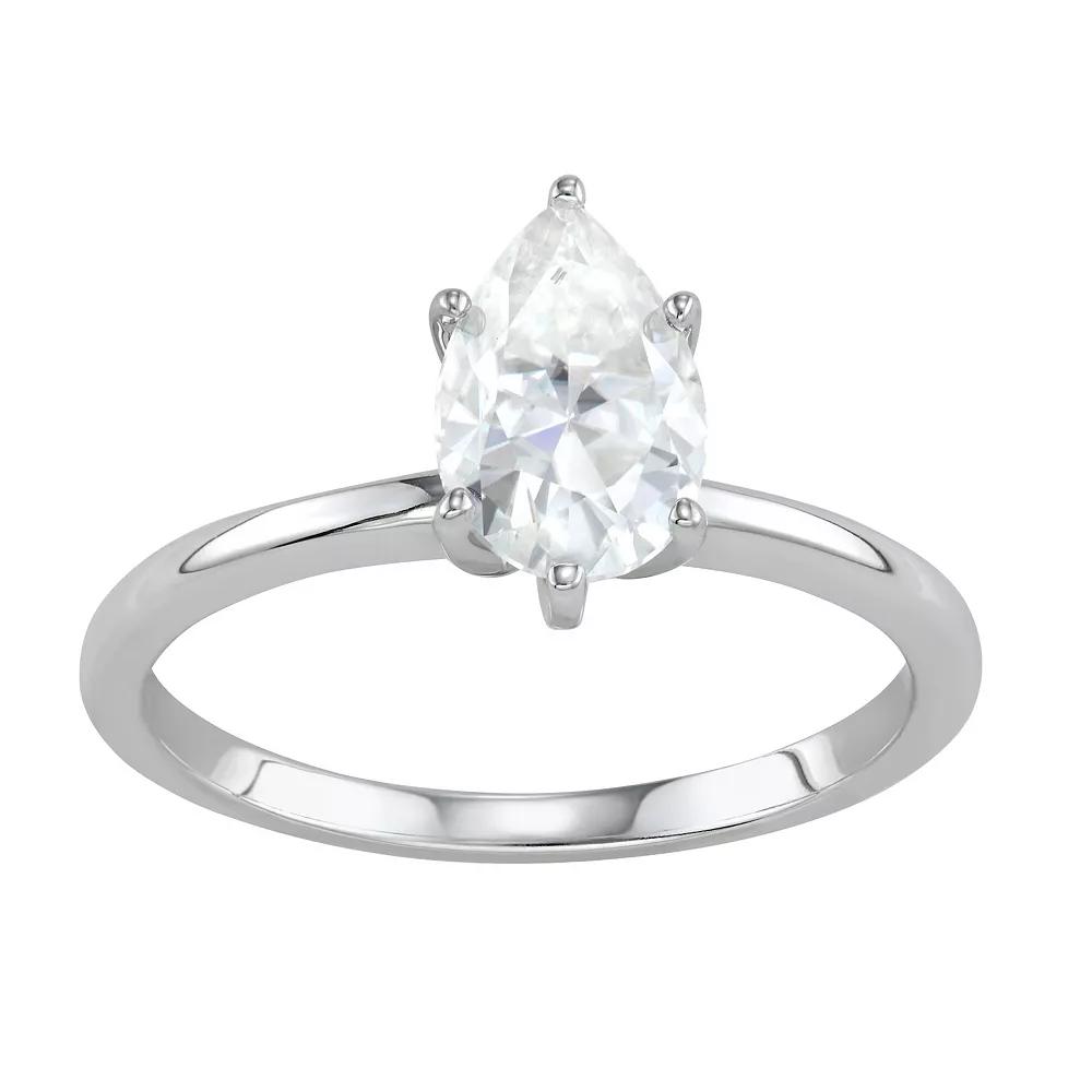 Charles & Colvard 14k White Gold 1 1/2 Carat T.W. Lab-Created Moissanite Pear Solitaire Engagement Ring, Women's, Size: 7 Product Image