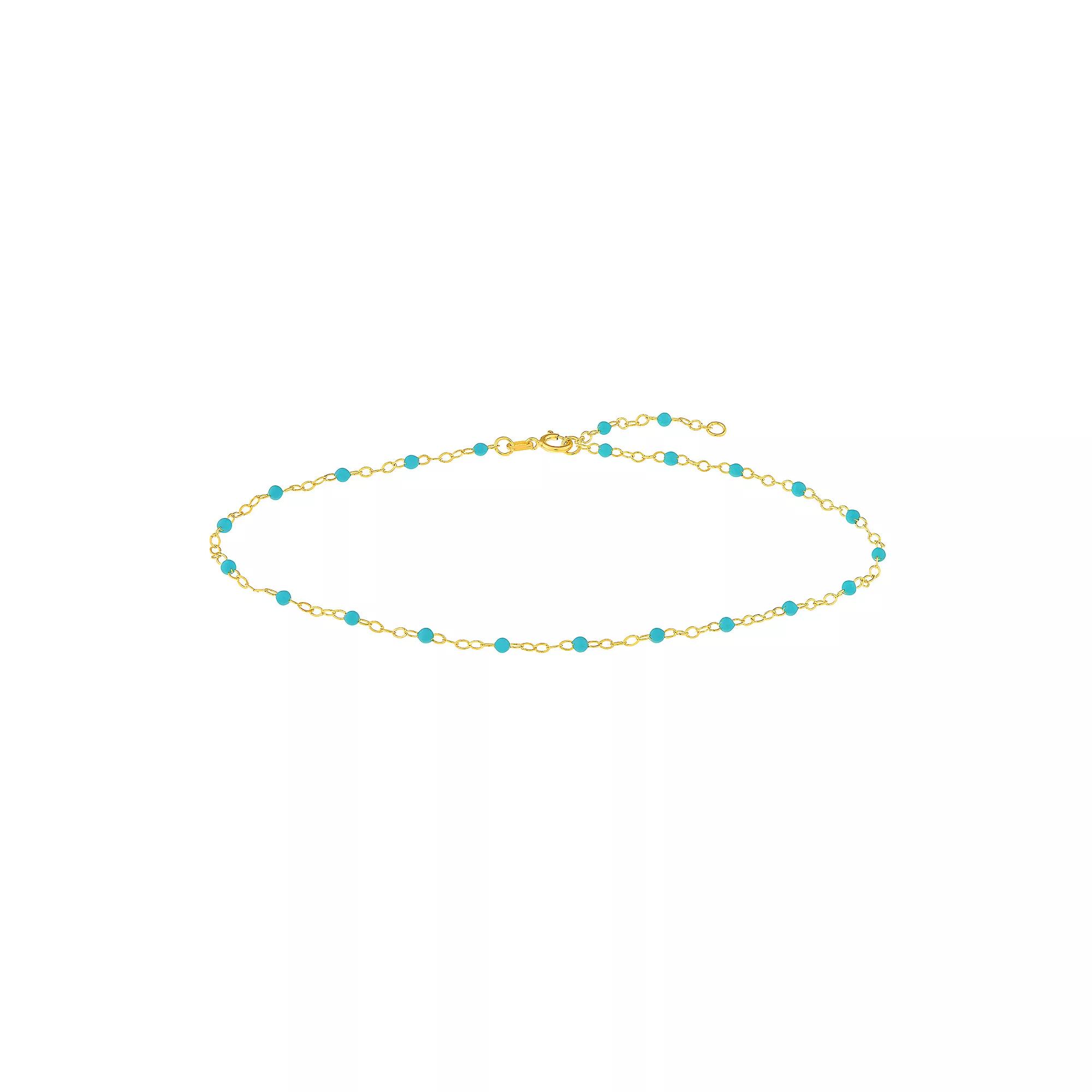 Color Romance 14k Gold Colored Enamel Bead Adjustable Anklet, Women's, Size: 10", Blue Product Image