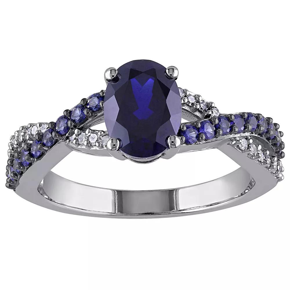 Stella Grace 10k White Gold Lab-Created Blue Sapphire & Diamond Accent Ring, Women's, Size: 7 Product Image