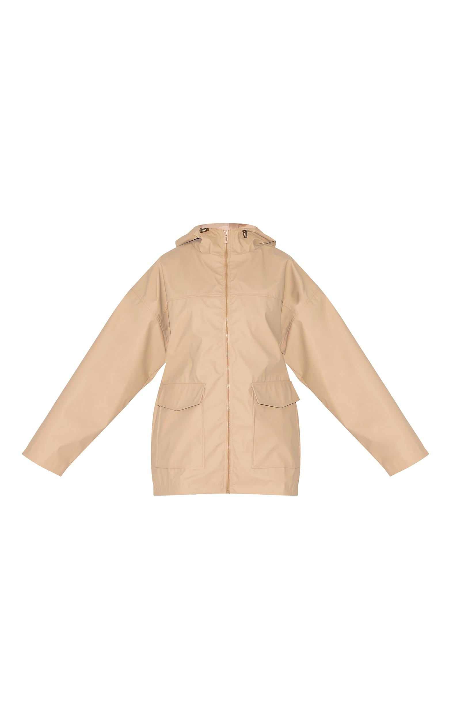 Beige Rubberised Zip Up Jacket With Hood Product Image