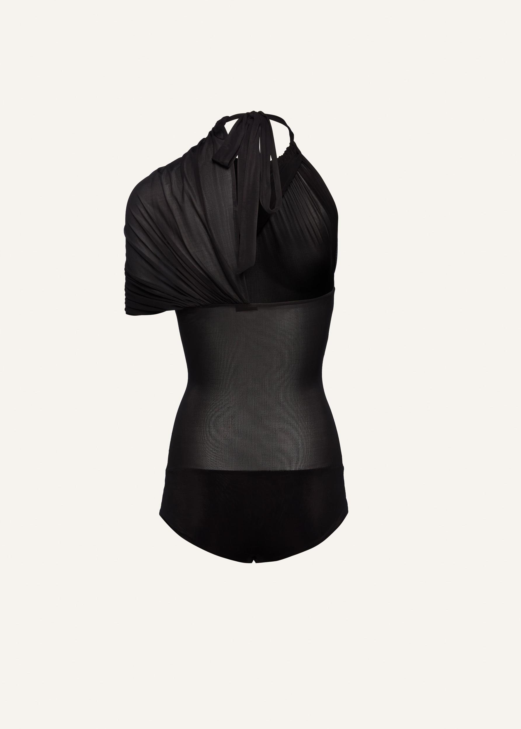 Cape effect halter bodysuit in black Product Image
