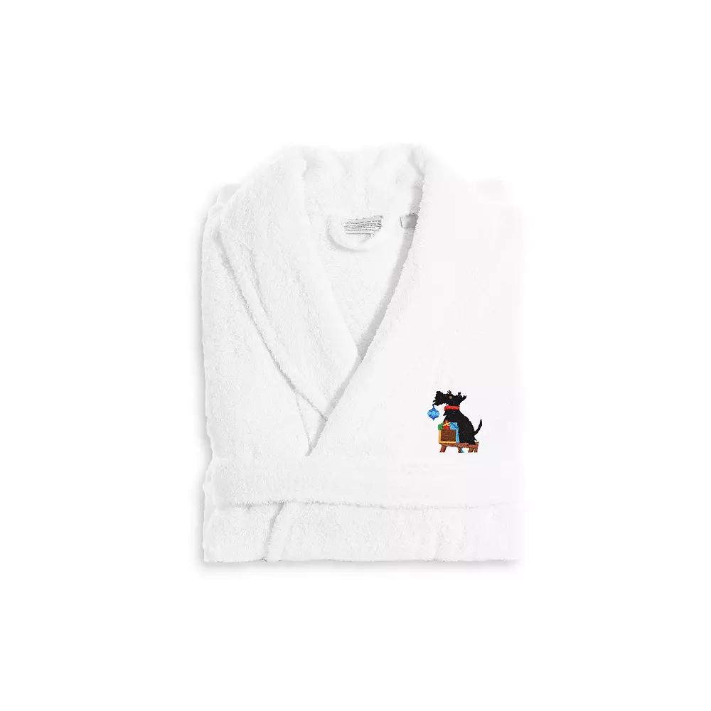 Linum Home Textiles Holiday Embroidered Luxury Terry Cotton Bathrobe, Women's, Size: Small/Medium, Christmas Dog Product Image