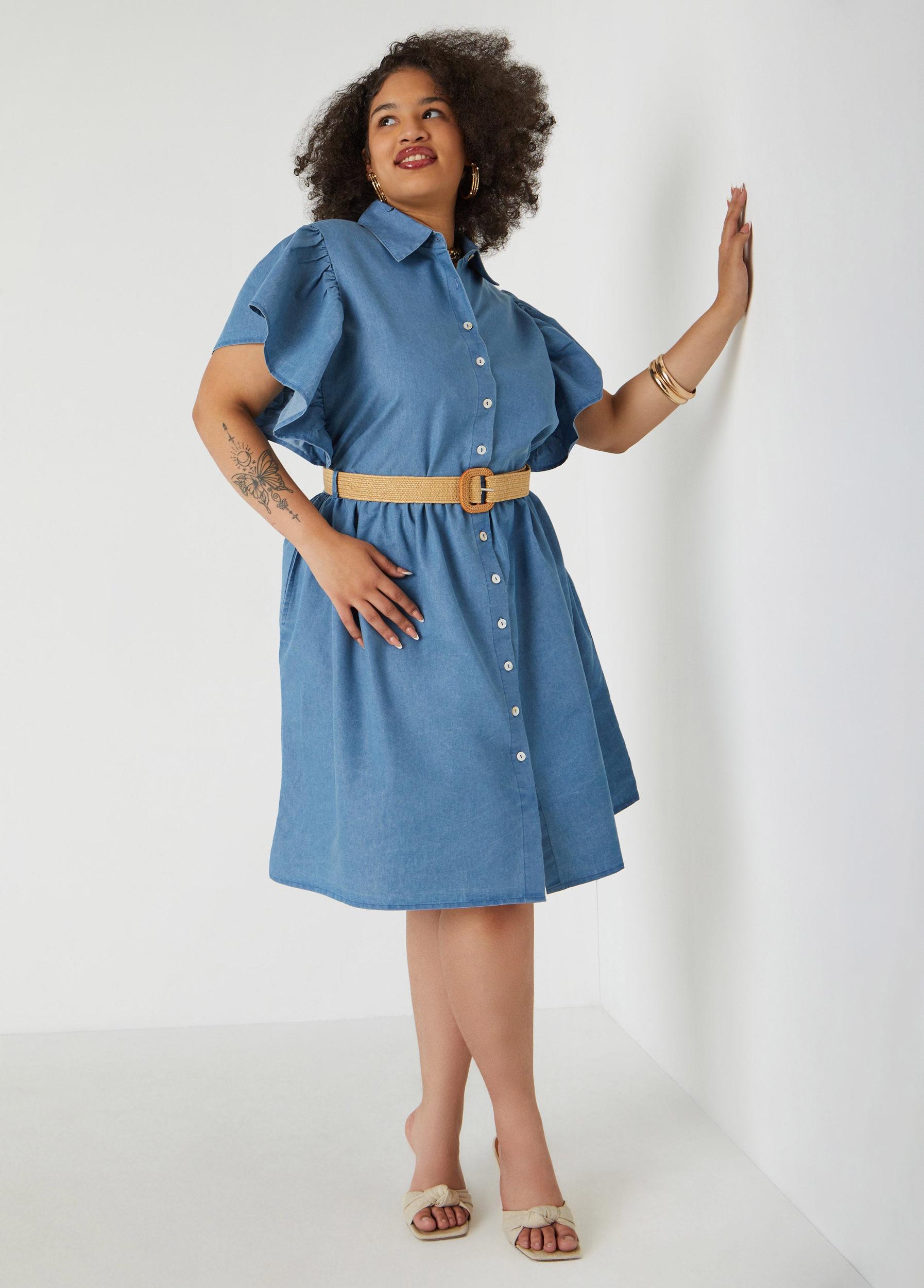 Belted A Line Chambray Dress Product Image