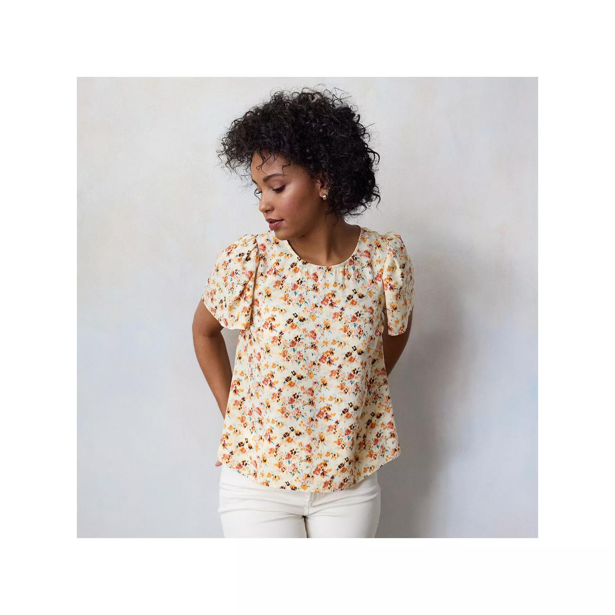 Petite LC Lauren Conrad Flutter Sleeve Woven Top, Women's, Size: XS Petite, Yellow Lexi Wallpaper Product Image