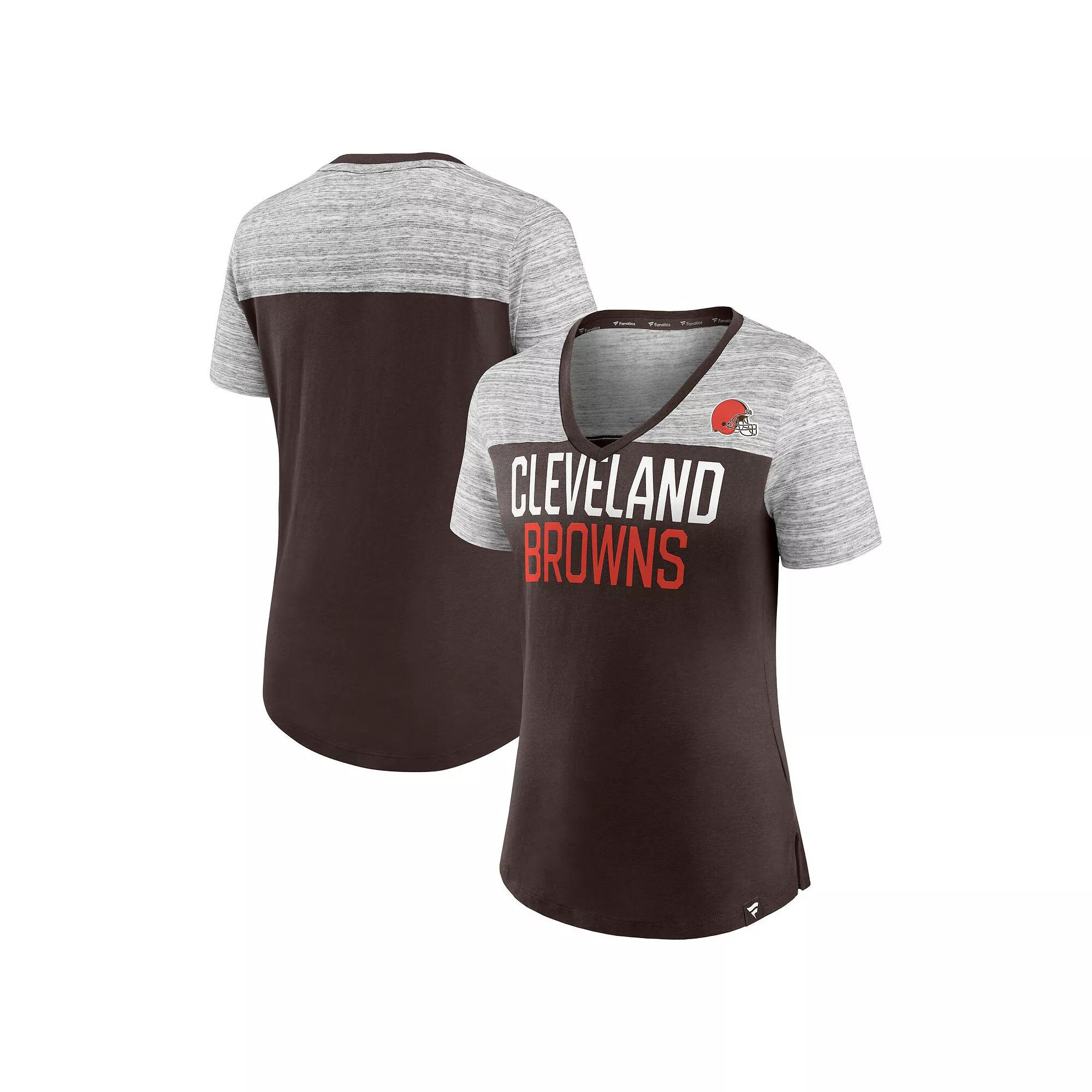 Women's Fanatics Branded Brown/Heathered Gray Cleveland Browns Close Quarters V-Neck T-Shirt, Size: XL Product Image