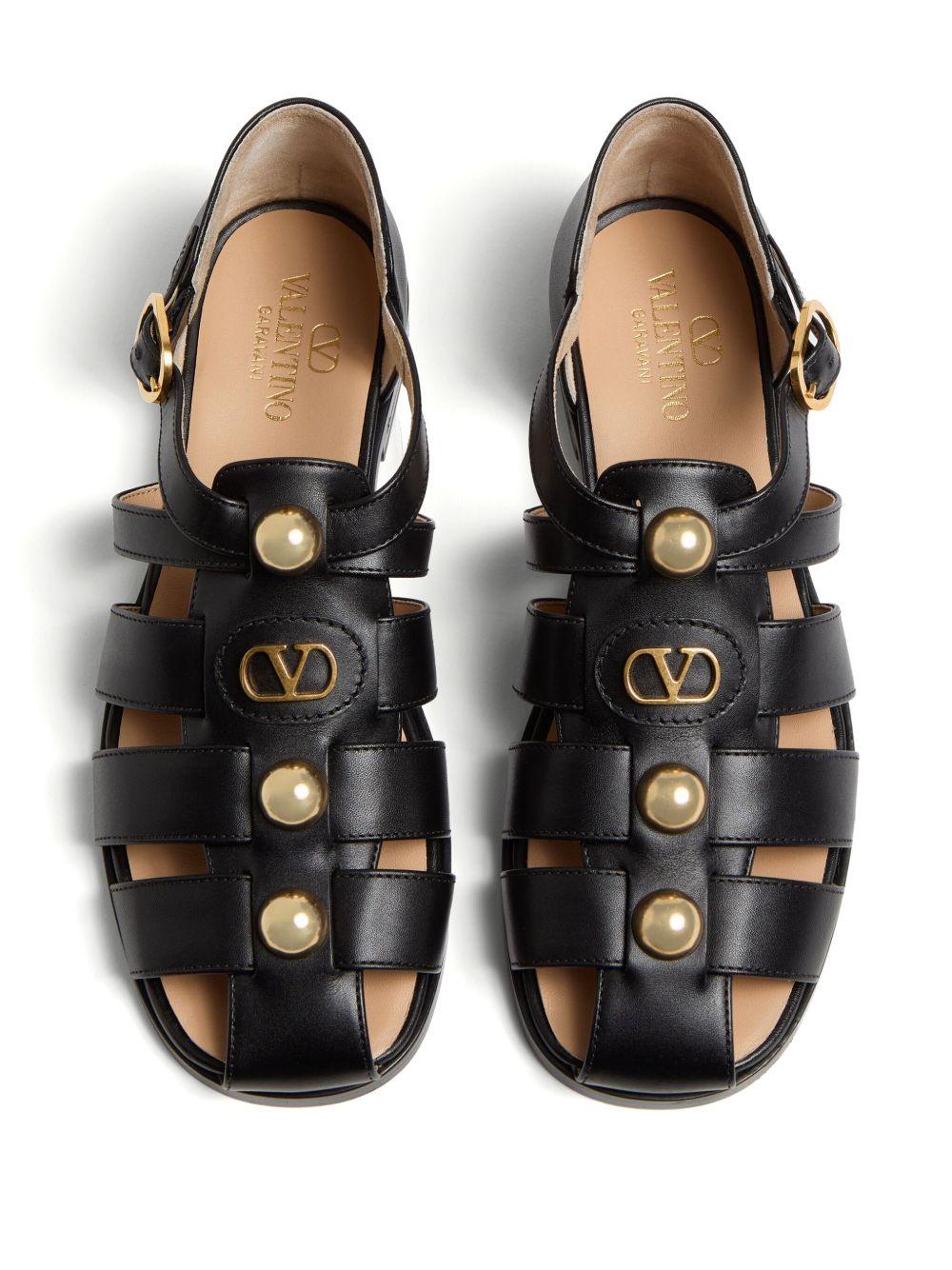 VALENTINO GARAVANI Vlogo Signature Faux-pearl Flat Sandals In Black Product Image