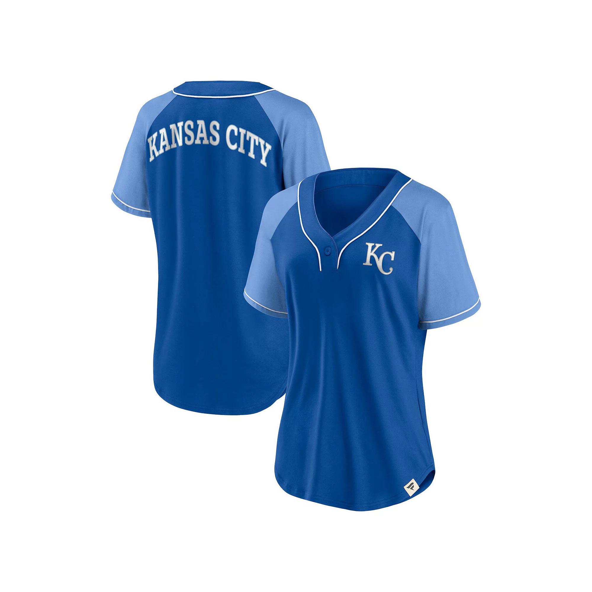 Women's Fanatics Branded Royal Kansas City Royals Bunt Raglan V-Neck T-Shirt, Size: Medium, Blue Product Image