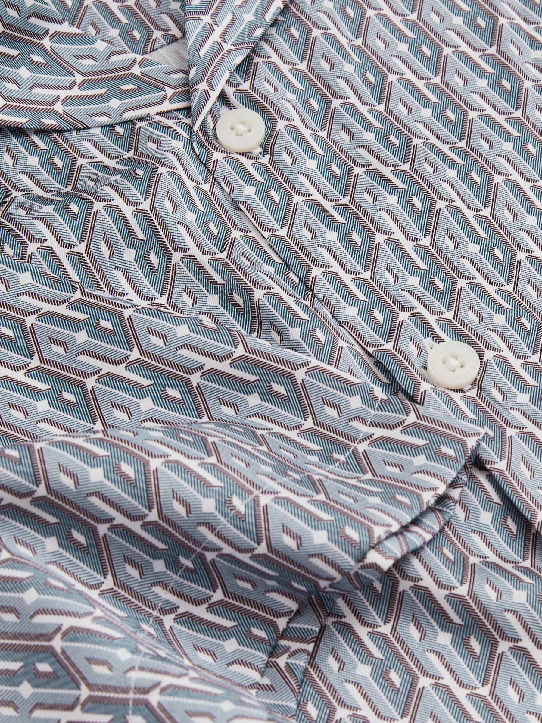 Monogram-Print Cuban-Collar Shirt in Blue Product Image