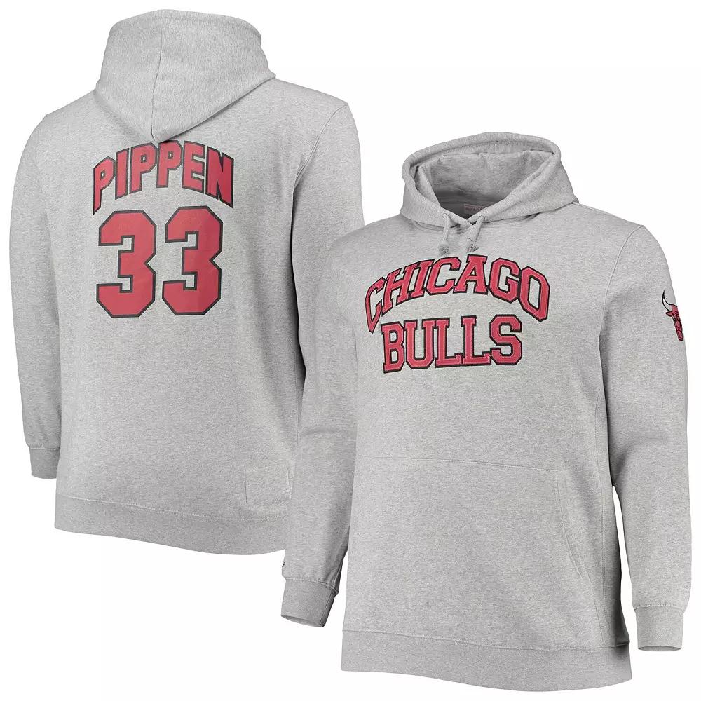 Men's Mitchell & Ness Scottie Pippen Heathered Gray Chicago Bulls Big & Tall Name & Number Pullover Hoodie, Size: 4XB, Grey Product Image