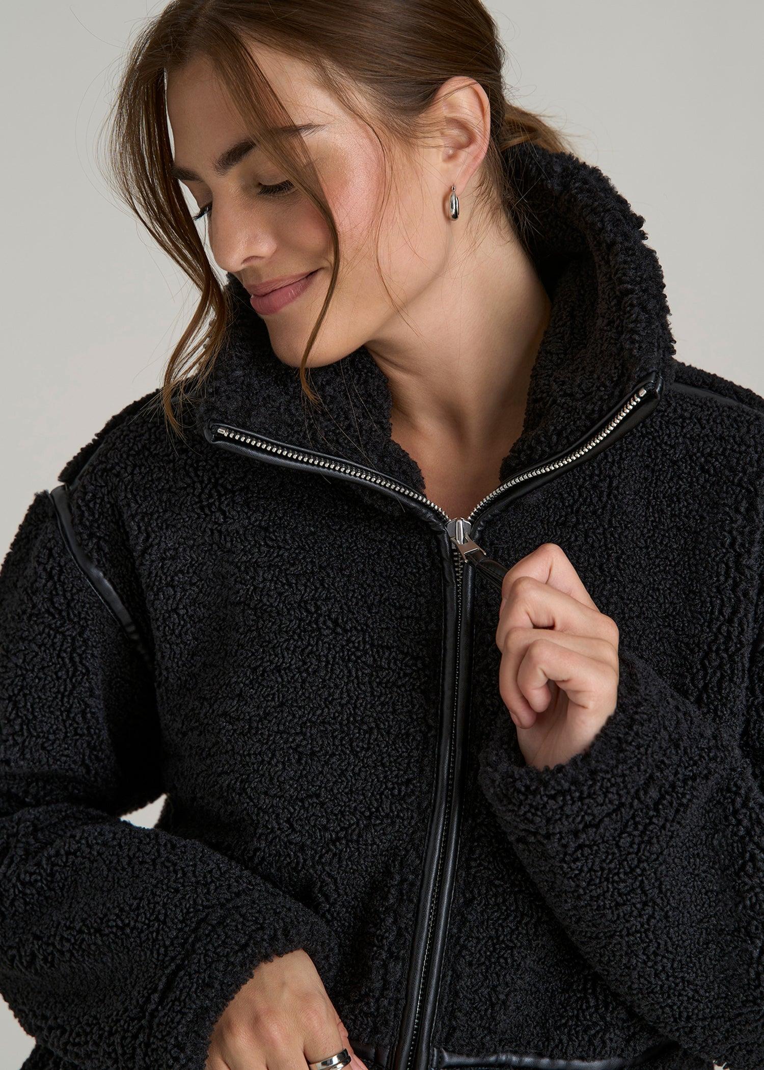 Relaxed Shearling Jacket for Tall Women in Black Female Product Image