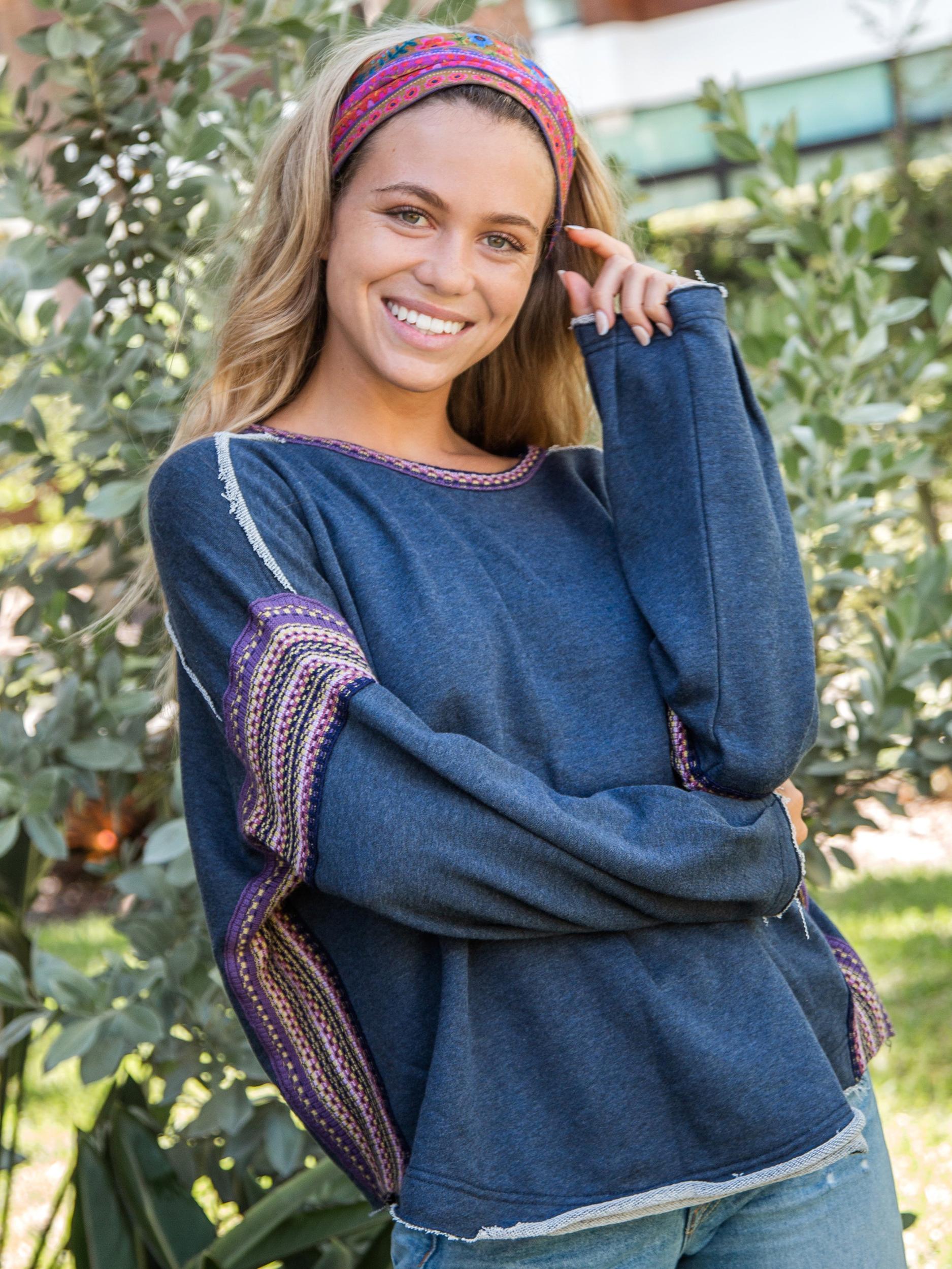 Knit Trim Sweatshirt - Indigo Product Image