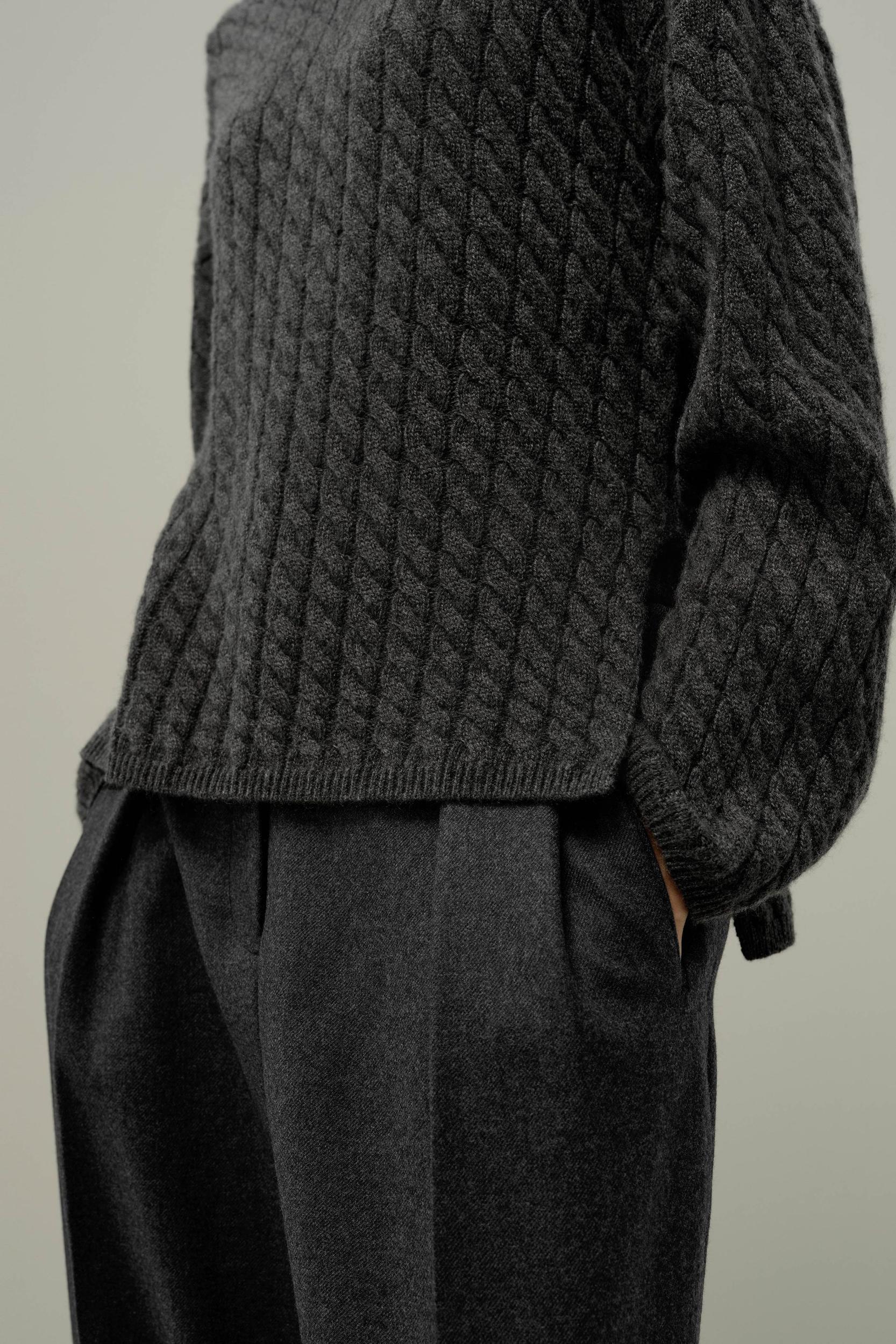 Round-Neck Cable-Knit Cashmere Sweater Product Image