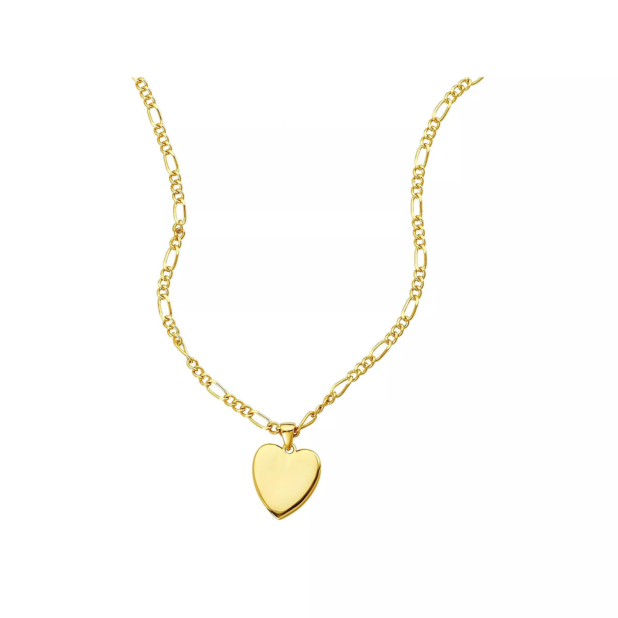 Adornia 14k Gold Plated Figaro Chain Heart Necklace, Women's, Size: 18", Gold Tone Product Image
