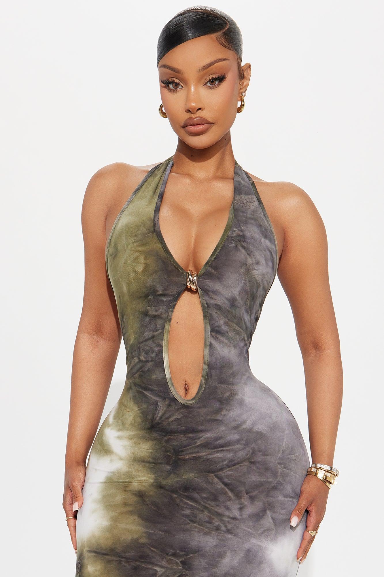 Raelynn Halter Maxi Dress - Olive/combo Product Image