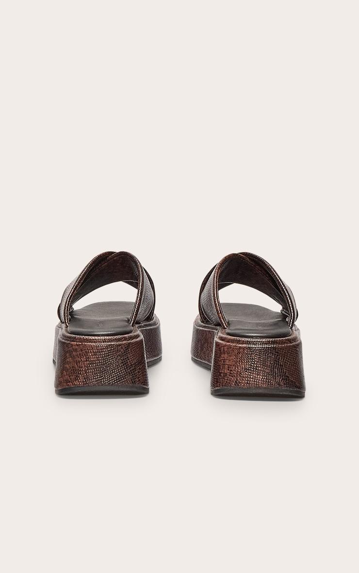 Snake PU Round Toe Cross Strap Flatform Sandals Product Image