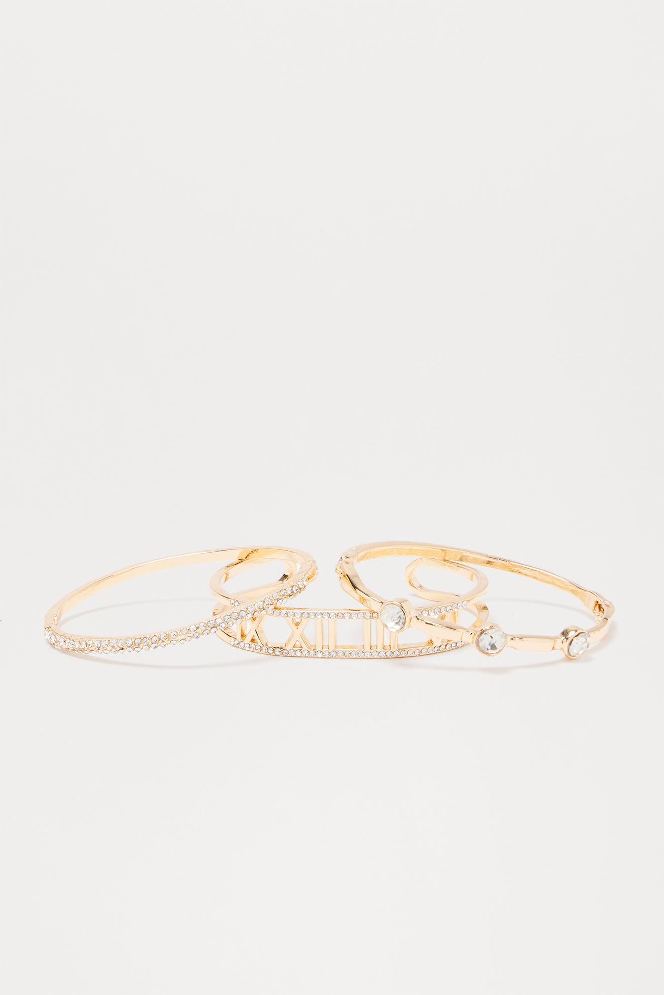 Feeling Boujee Rhinestone 3 Piece Bracelet Set - Gold Female Product Image