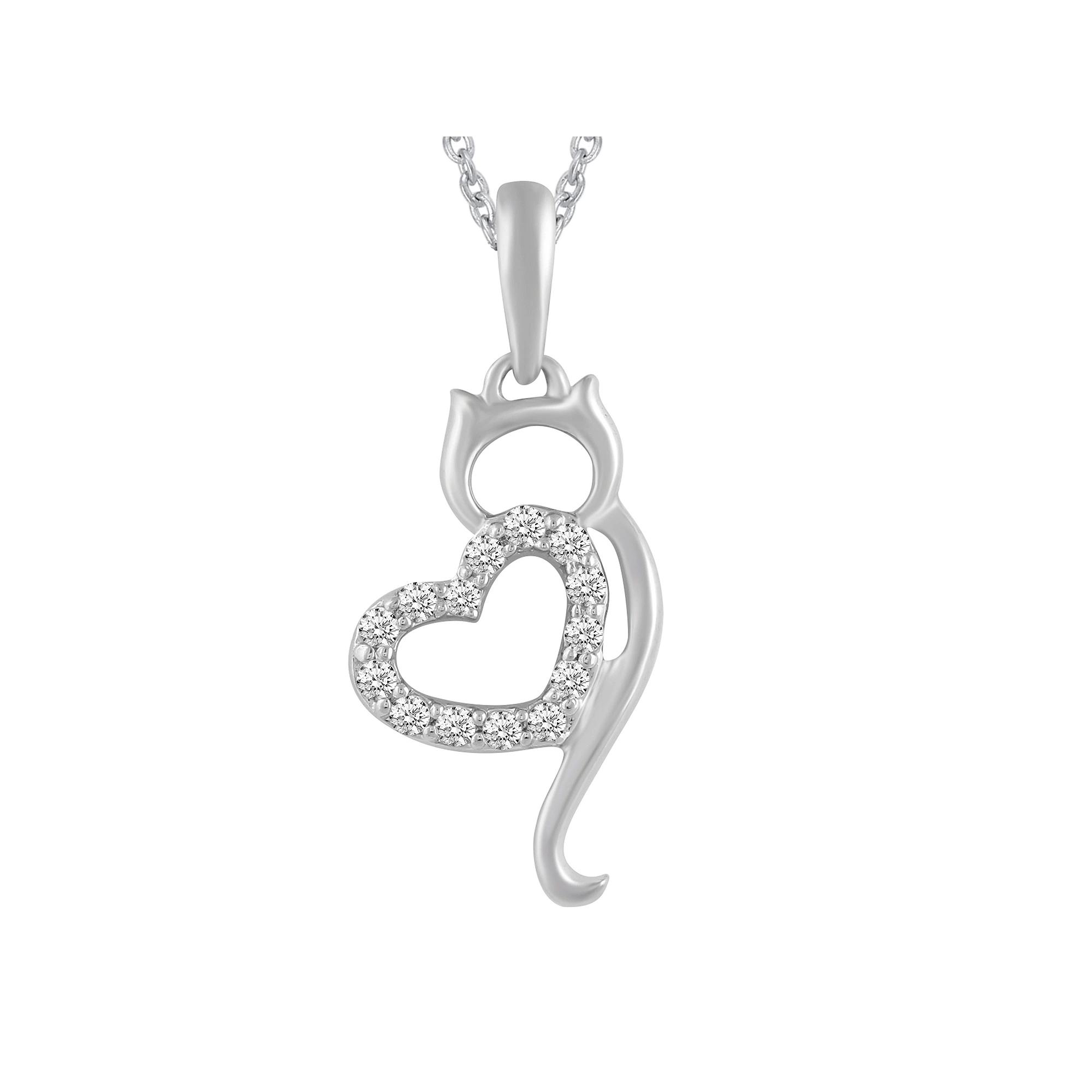 Royal Aura Sterling Silver Diamond Accent Cat Heart Pendant Necklace, Women's, Size: 18" Product Image