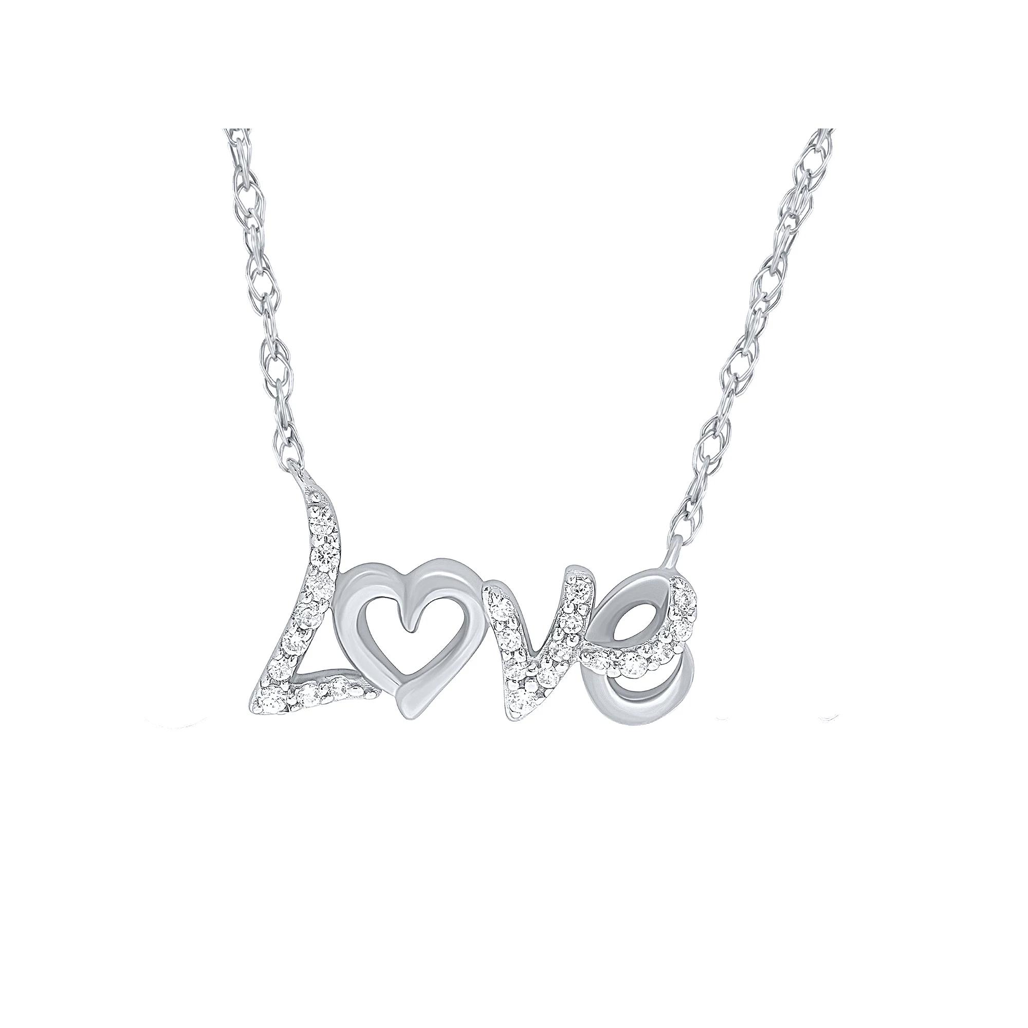 Sterling Silver 1/10 Carat T.W. Diamond "Love" Pendant Necklace, Women's, Size: 18" Product Image