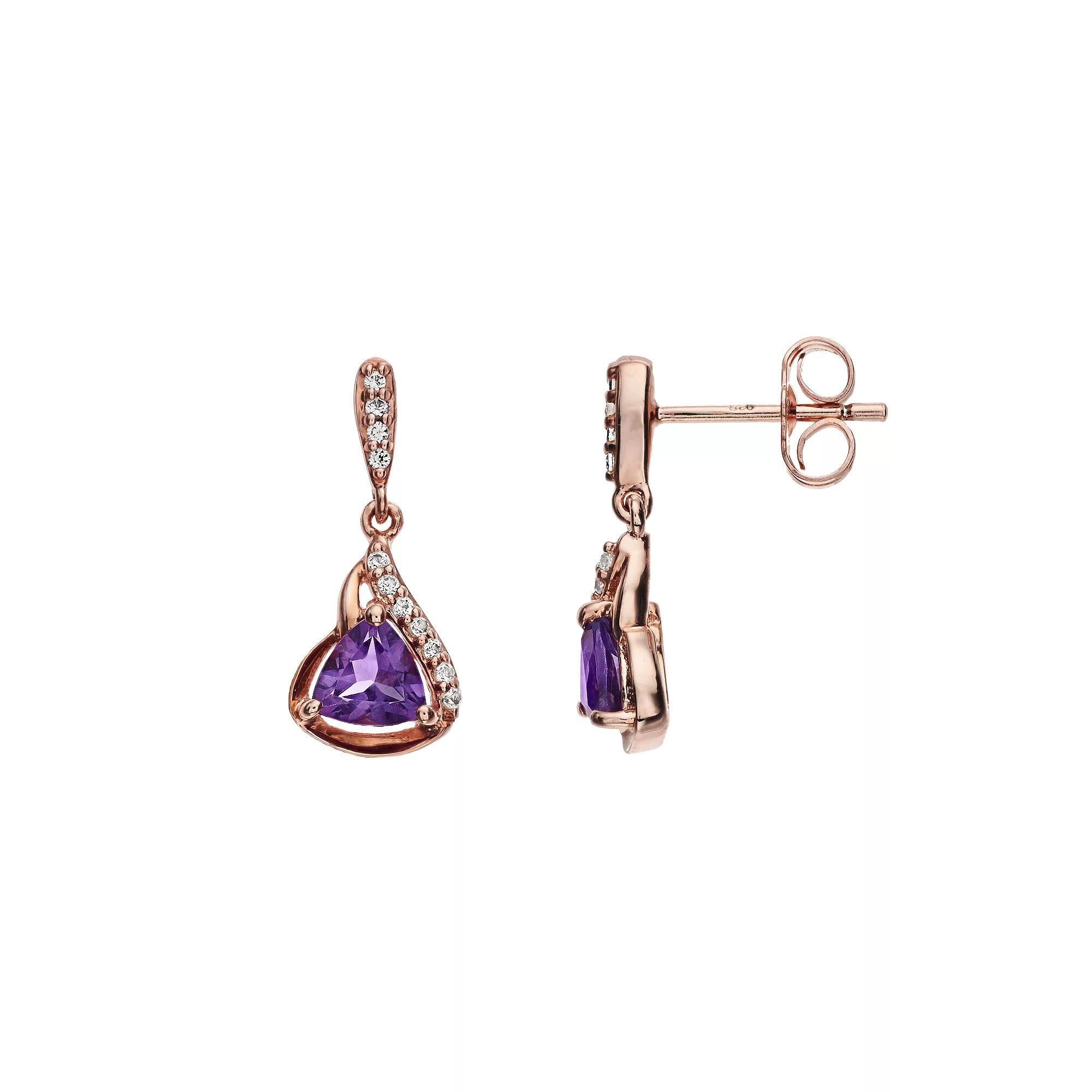 14k Gold over Sterling Silver 1 Carat Amethyst Drop Earrings, Women's, Pink Tone Product Image