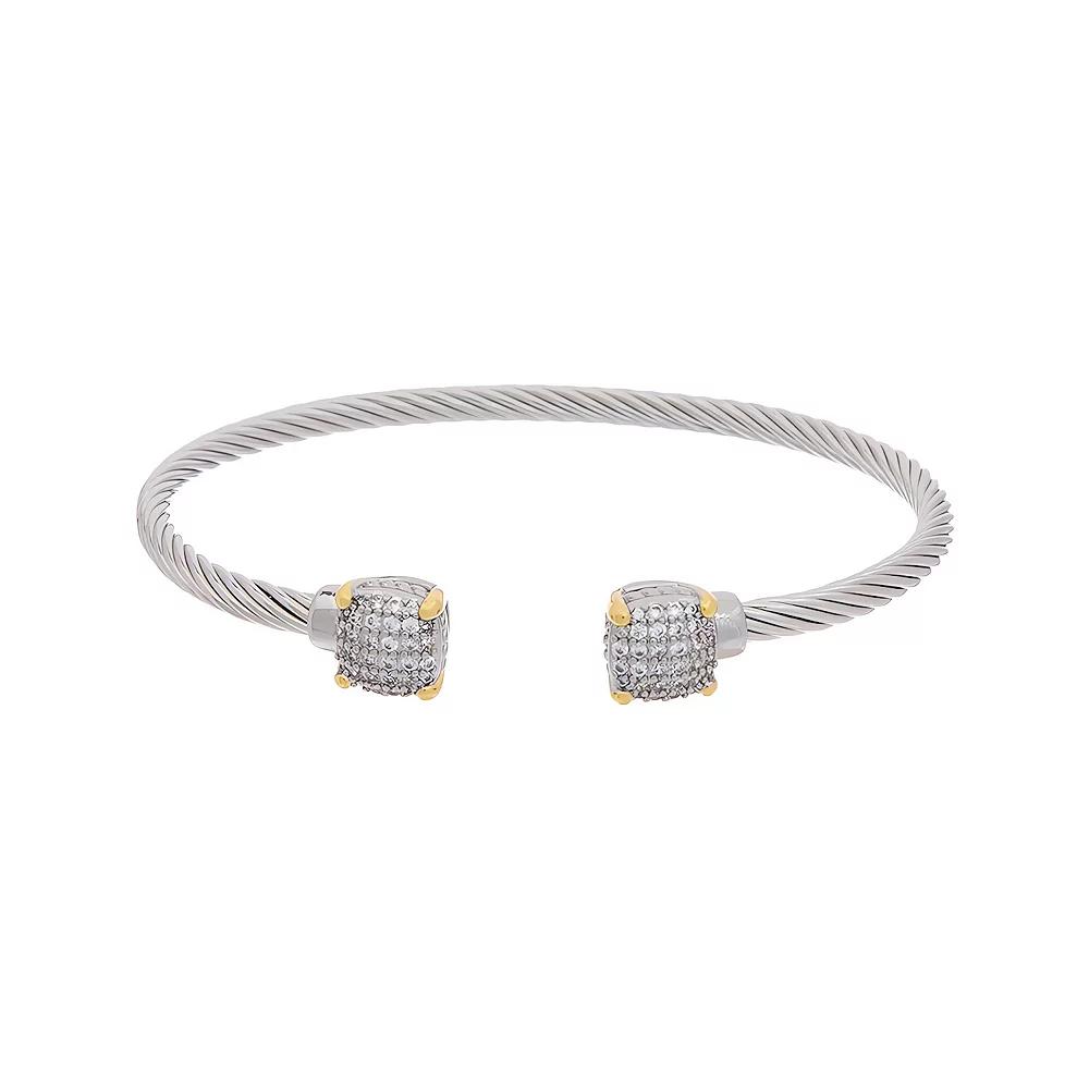 Juvell Two-Tone 18k Gold Plated Cubic Zirconia Pave Ends Cuff Bracelet, Women's, Two Tone Product Image
