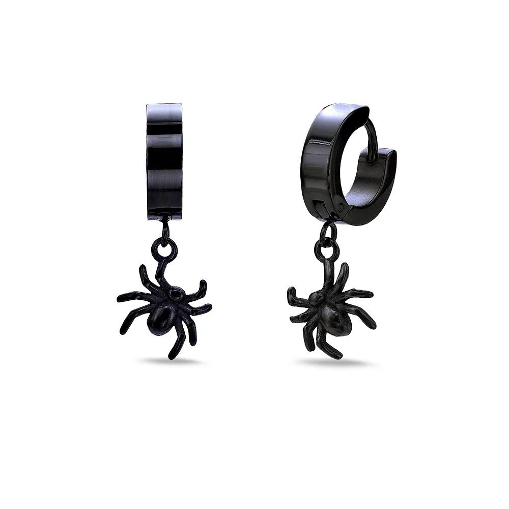 Men's LYNX Ion Plated Stainless Steel Spider Hoop Earrings, Black Product Image