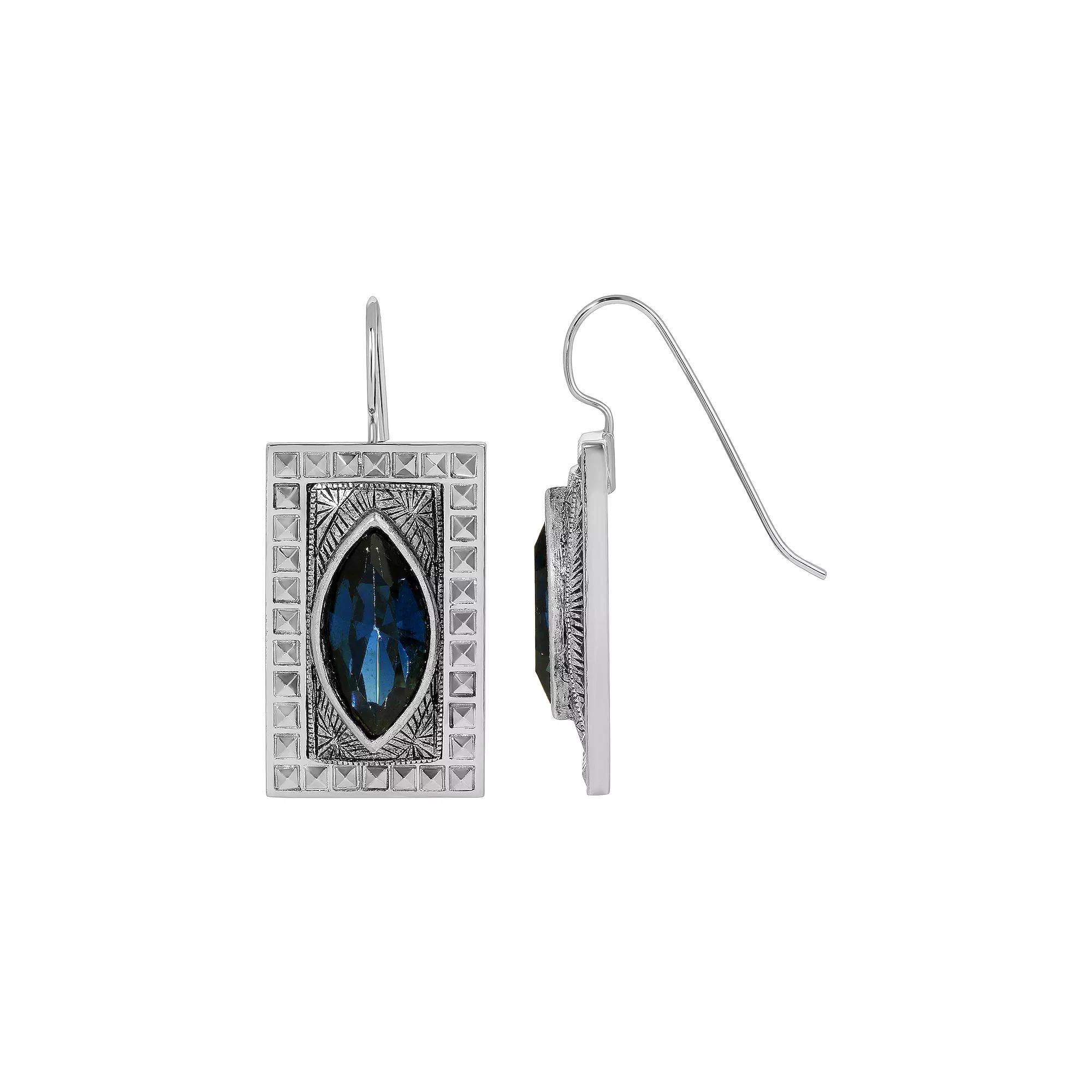 1928 Silver Tone Square Earrings, Womens, Blue Product Image