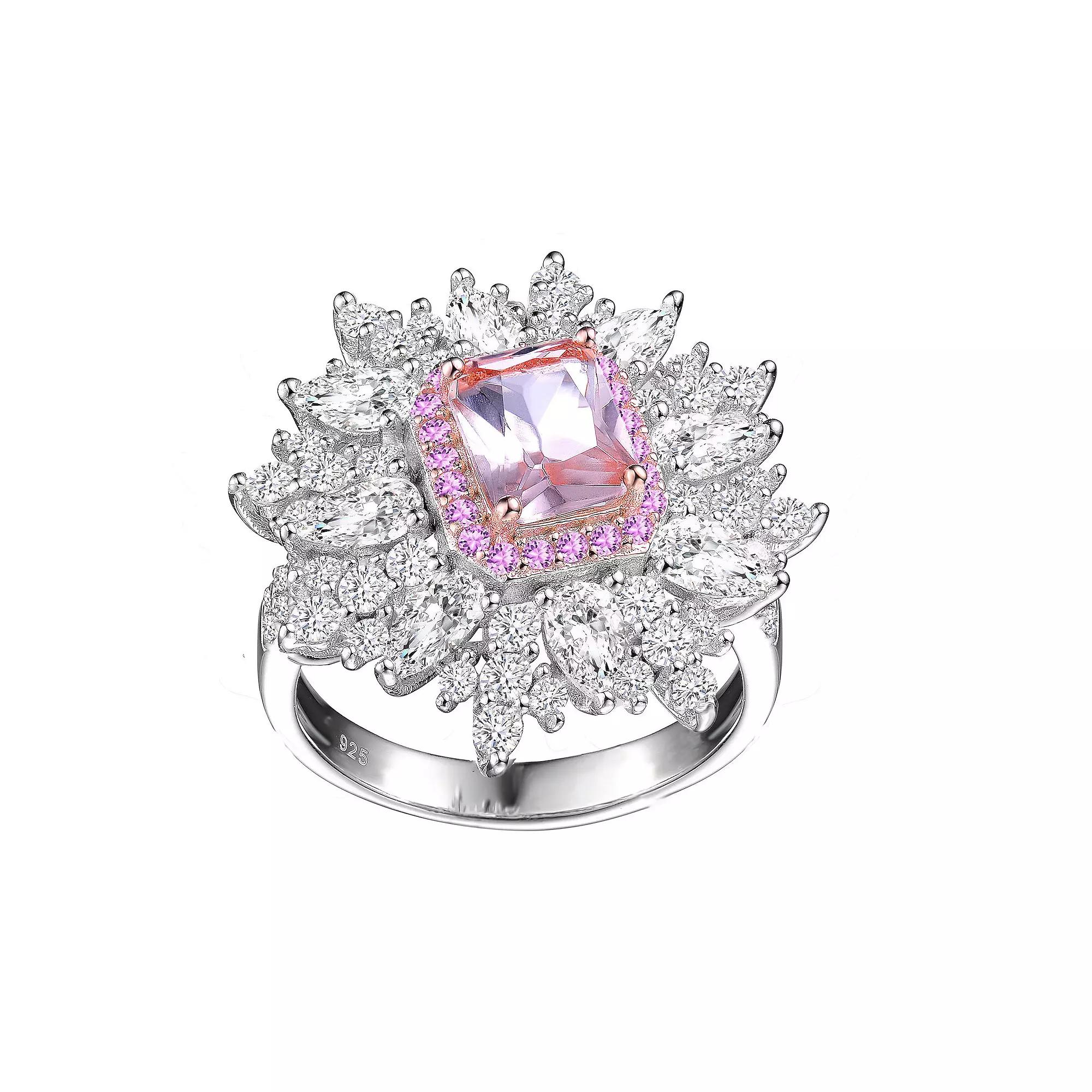 Sterling Silver Cubic Zirconia Halo Ring, Womens Pink Product Image
