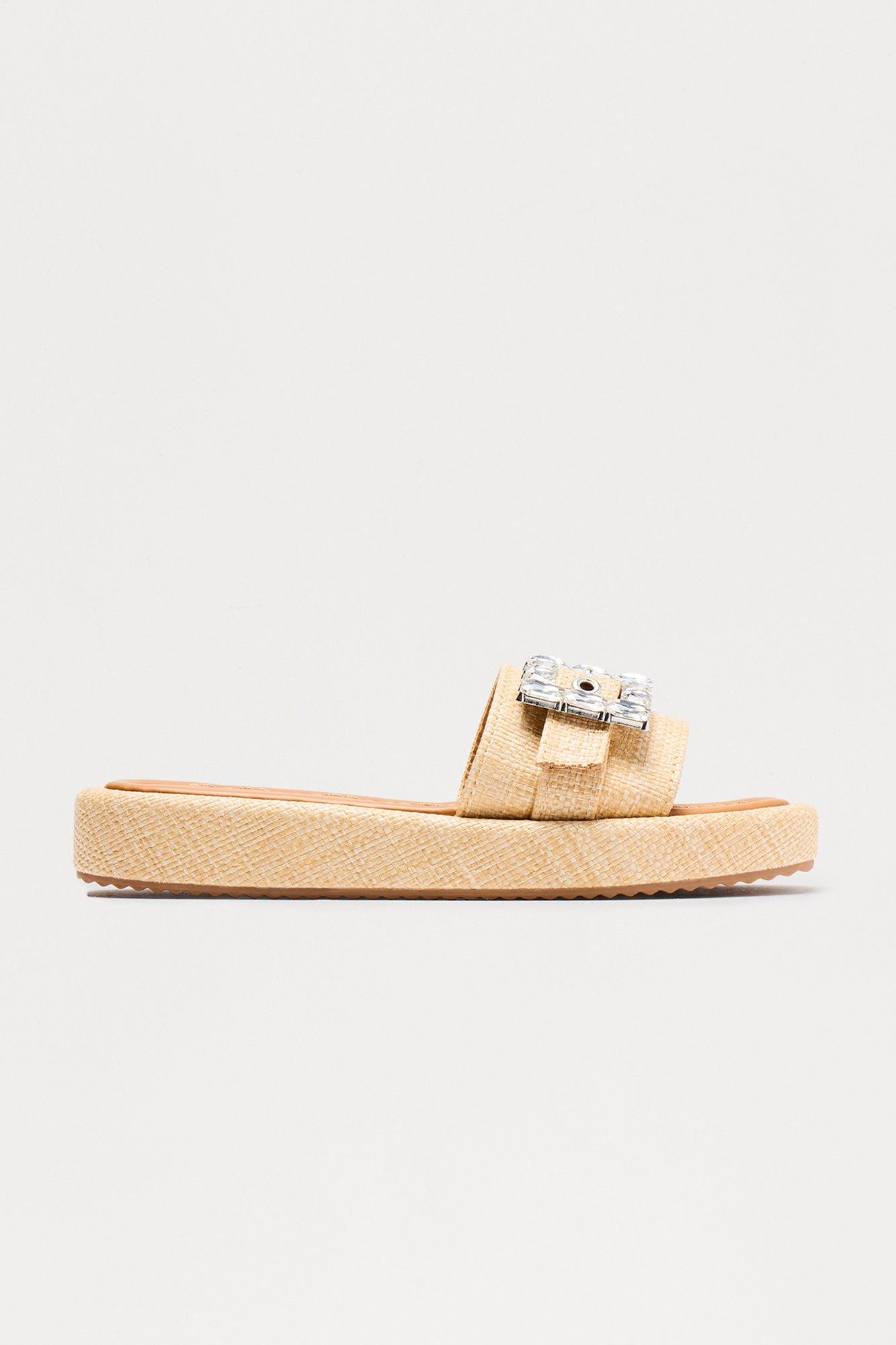 Sunbathing Raffia Jewel Sandals - Beige Female Product Image