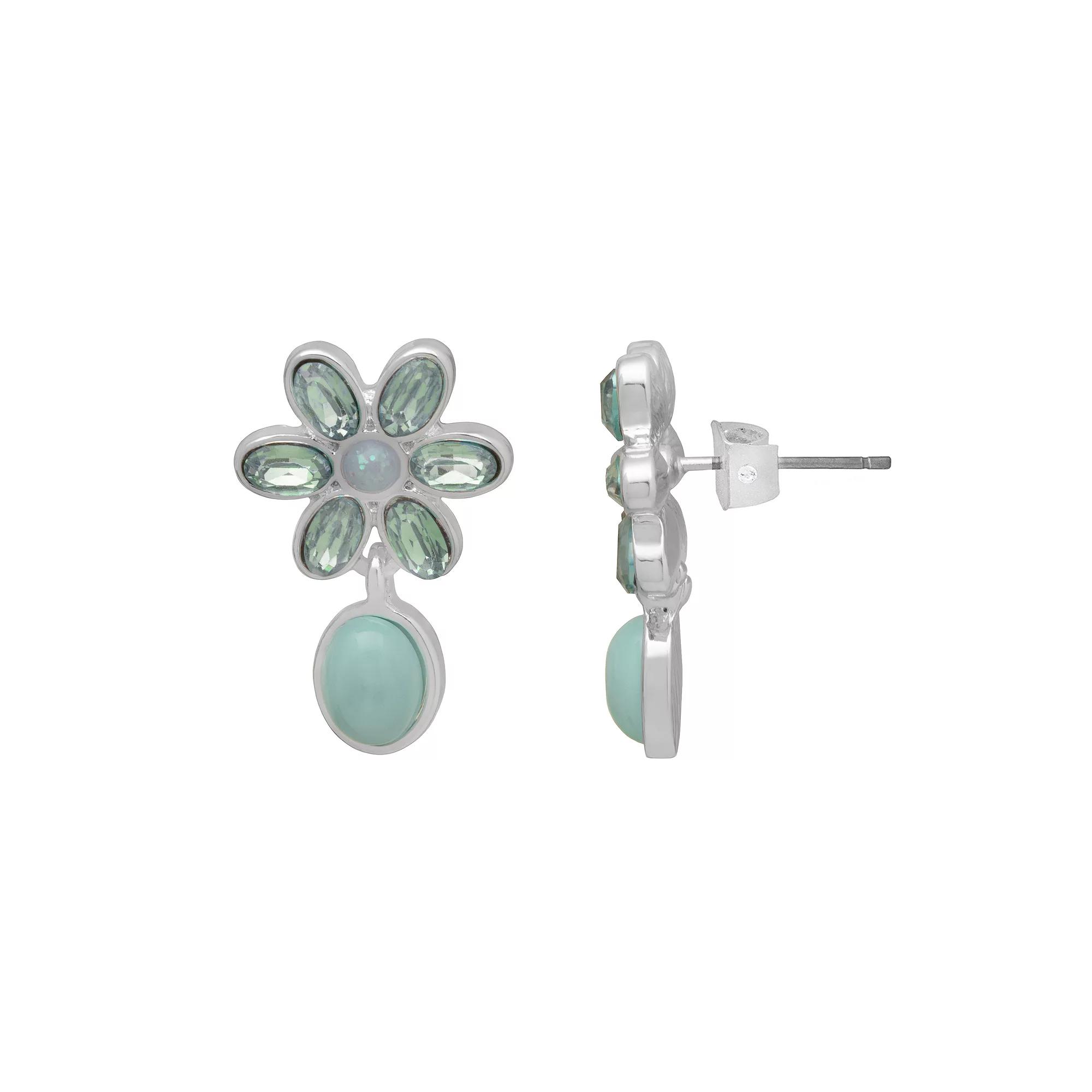 LC Lauren Conrad Silver Tone Stone Floral Drop Earrings, Women's, Blue Product Image