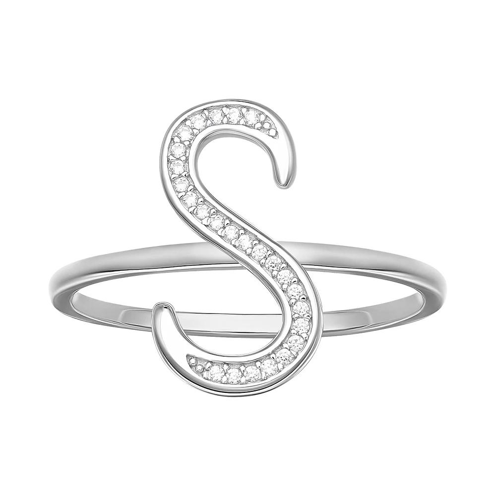 PRIMROSE Sterling Silver Cubic Zirconia Initial Ring, Women's, Size: 7, Sterling Silver T Product Image
