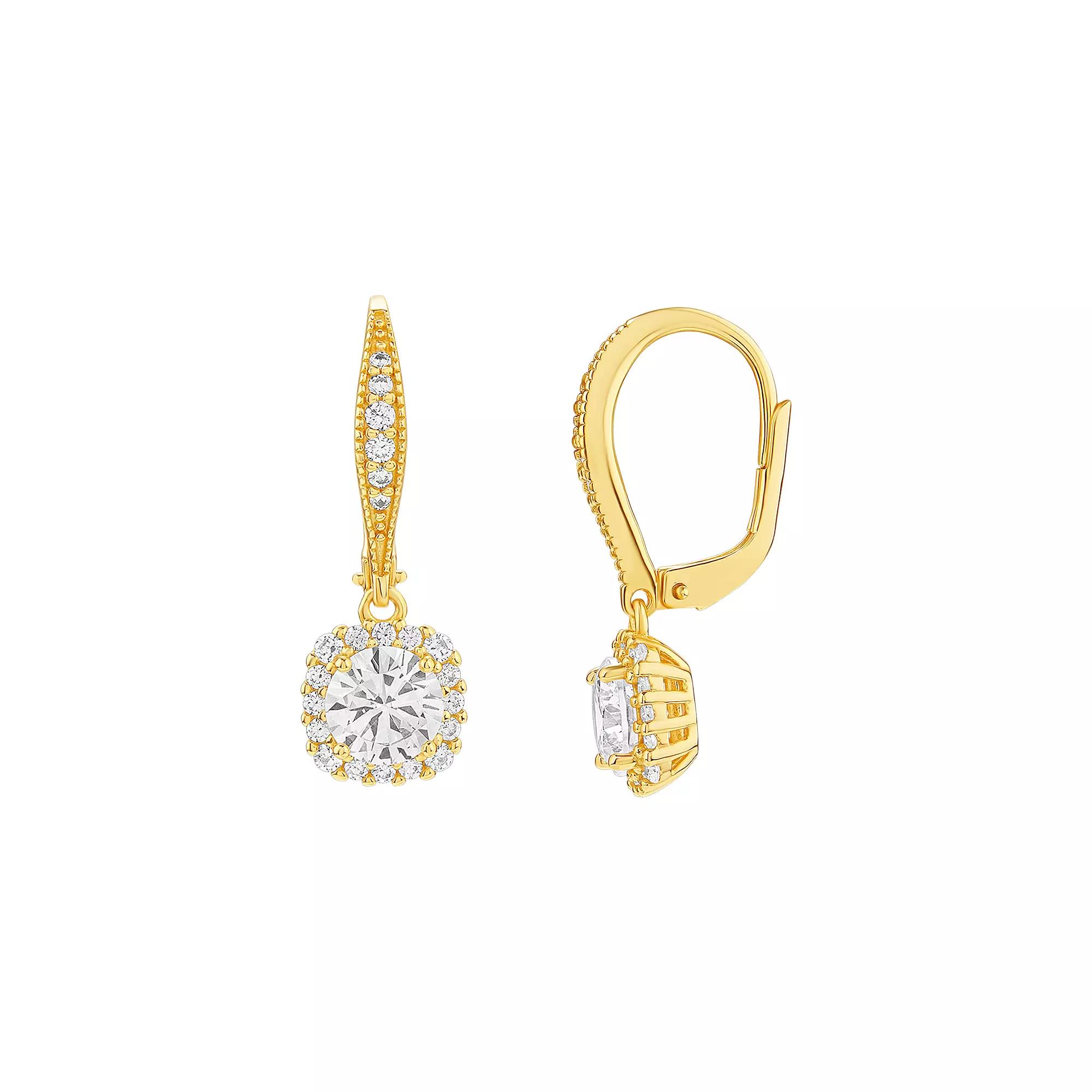 PRIMROSE Sterling Silver Cubic Zirconia Halo Drop Earrings, Women's, Yellow Gold Tone Product Image