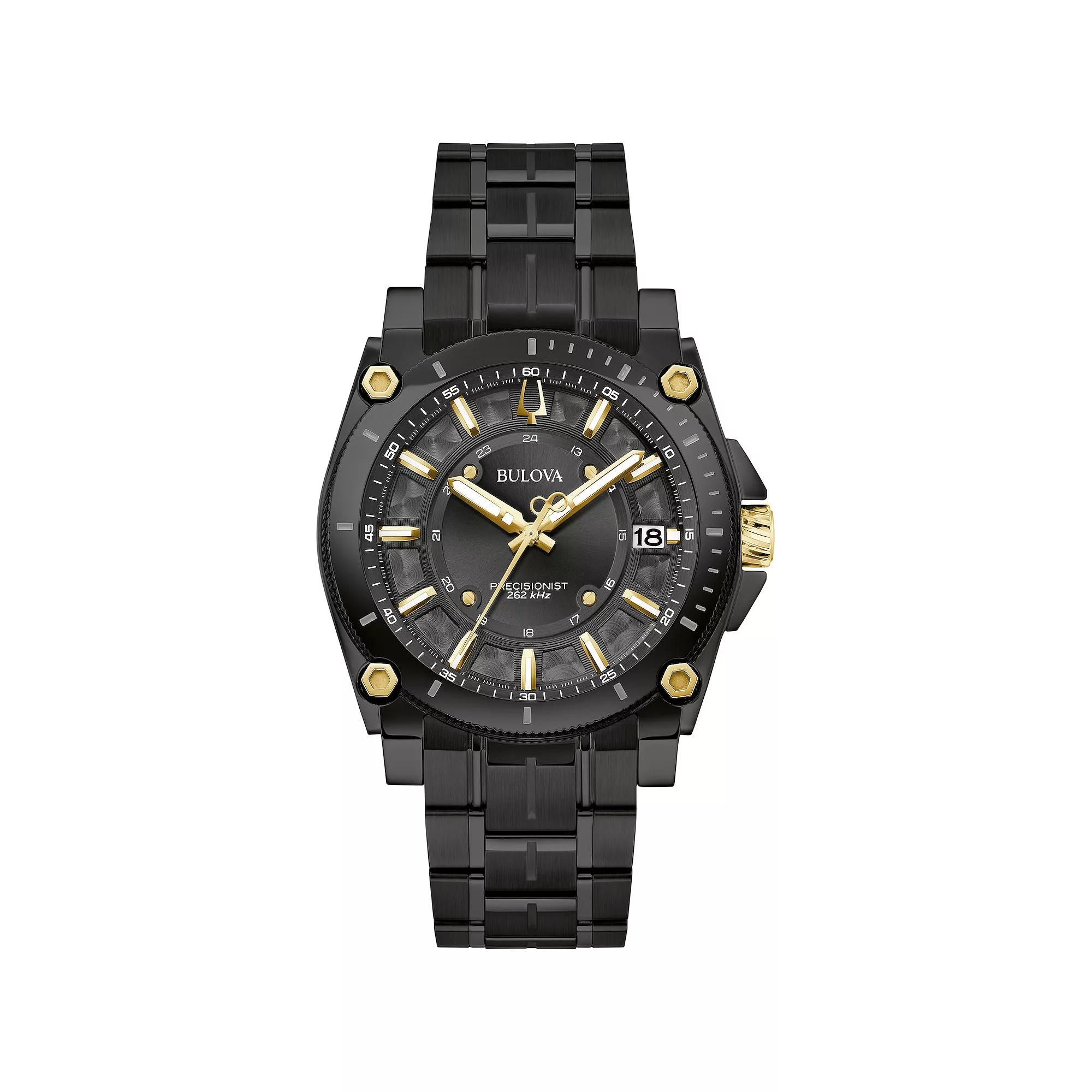 Bulova Men's Icon Black Ion-Plated Stainless Steel Gold Accent Dial Bracelet Watch - 98B408,  Product Image