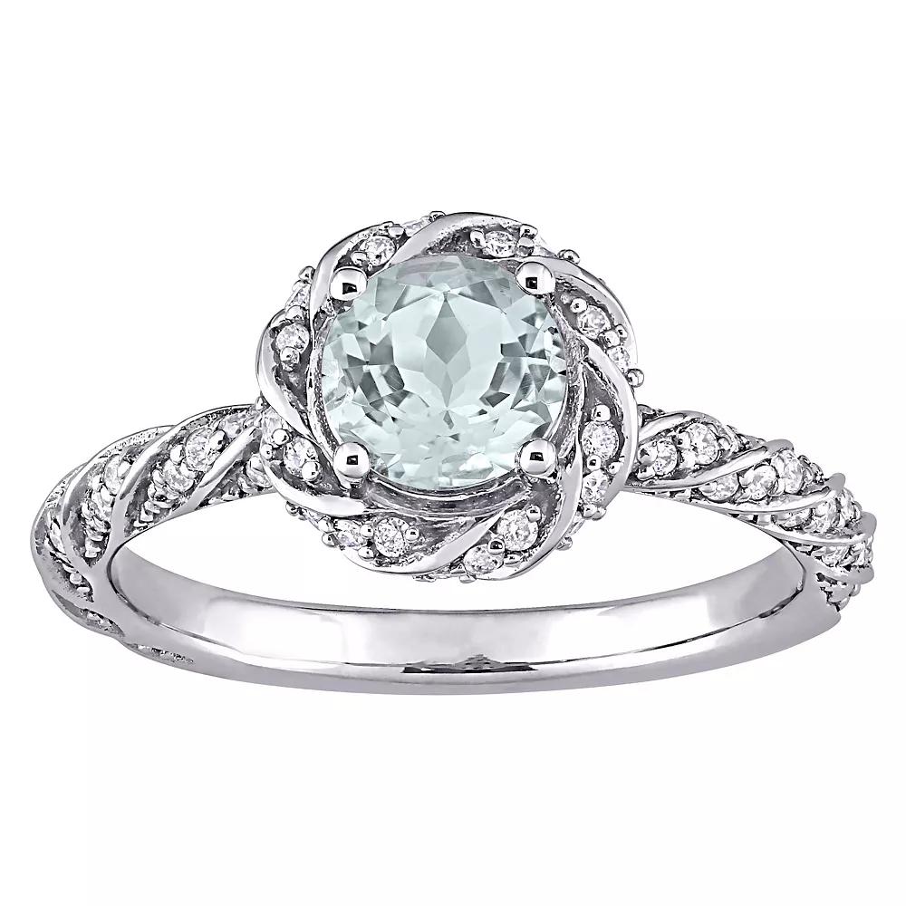 Stella Grace 14k White Gold Aquamarine & 1/4 Carat T.W Diamond Twist Halo Ring, Women's, Size: 9 Product Image