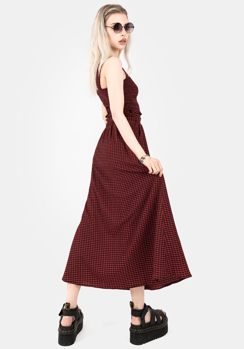 Carmine Textured Check Button Up Midaxi Skirt Product Image