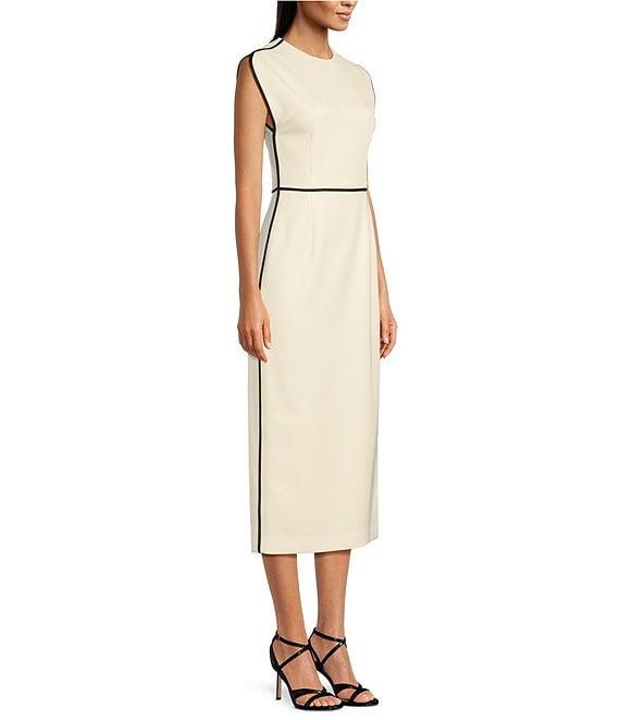 BOSS by Hugo Boss Detira Twill Round Neck Cap Sleeve Midi Dress Product Image