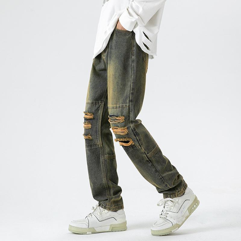 Men's Retro Street Trendy Ripped Patch Jeans Product Image