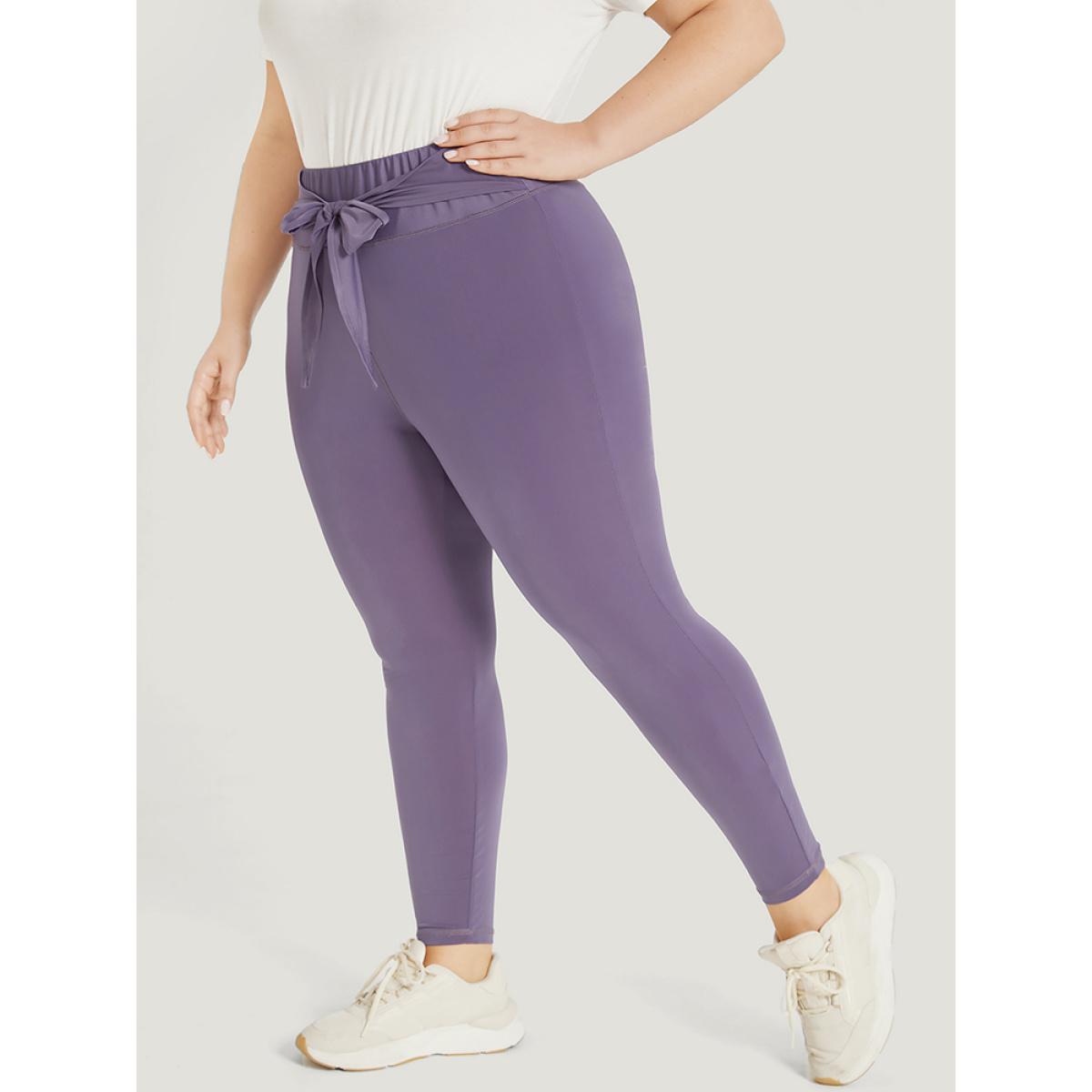 Plus Size Solid Wideband Waist Ties Skinny Leggings Women Mauve Casual High stretch Skinny High Rise Dailywear Leggings BloomChic 30/6X Product Image