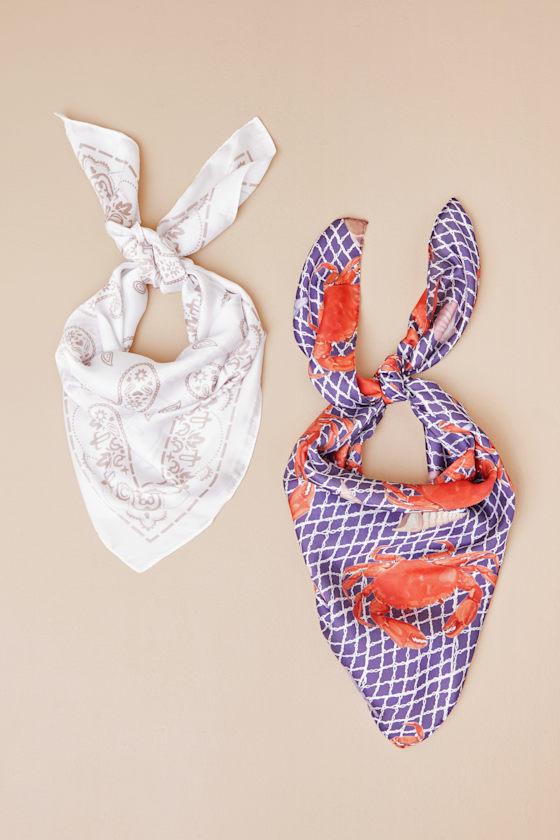 Roselle Blue and White Multi Print Satin Scarf Set Product Image