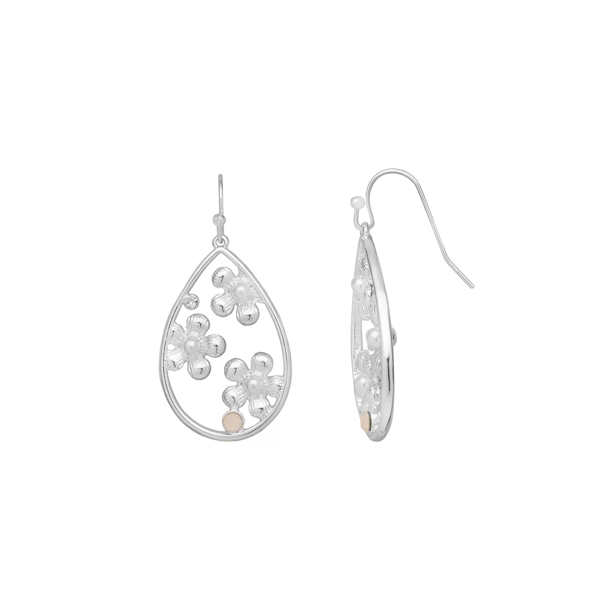 LC Lauren Conrad Gold Tone Floral Stencil Drop Earrings, Women's, White Product Image