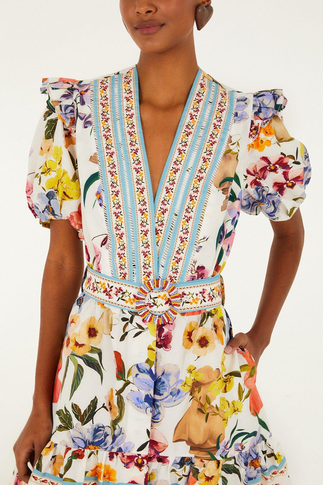 Off-White Greek Garden Organic Cotton Mini Dress Product Image