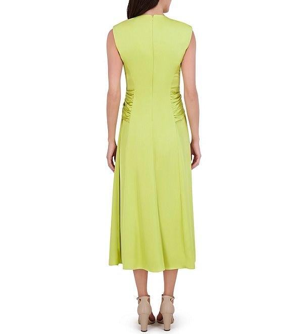 Vince Camuto Satin Crew Neck Cap Sleeve Midi Sheath Dress Product Image