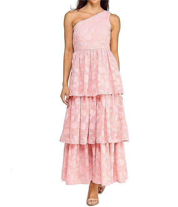 Layered With Love Lace Asymmetrical One Shoulder Neck Sleeveless Ruffle Tiered A-Line Maxi Dress Product Image
