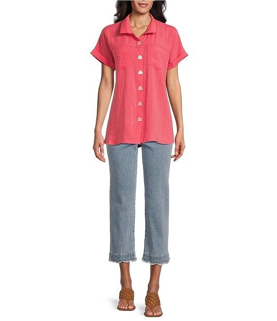 John Mark Wire Collar Short Dolman Sleeve Button-Front Camp Shirt Product Image