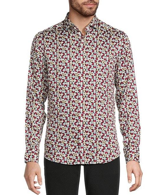Murano The Murano Collection Slim Fit Geo Print Sateen Long Sleeve Woven Shirt Product Image