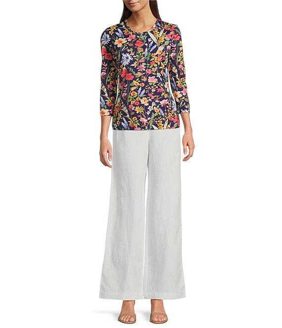 J.McLaughlin Signature Catalina Cloth Floral Print Round Neck 3/4 Sleeve Top Product Image