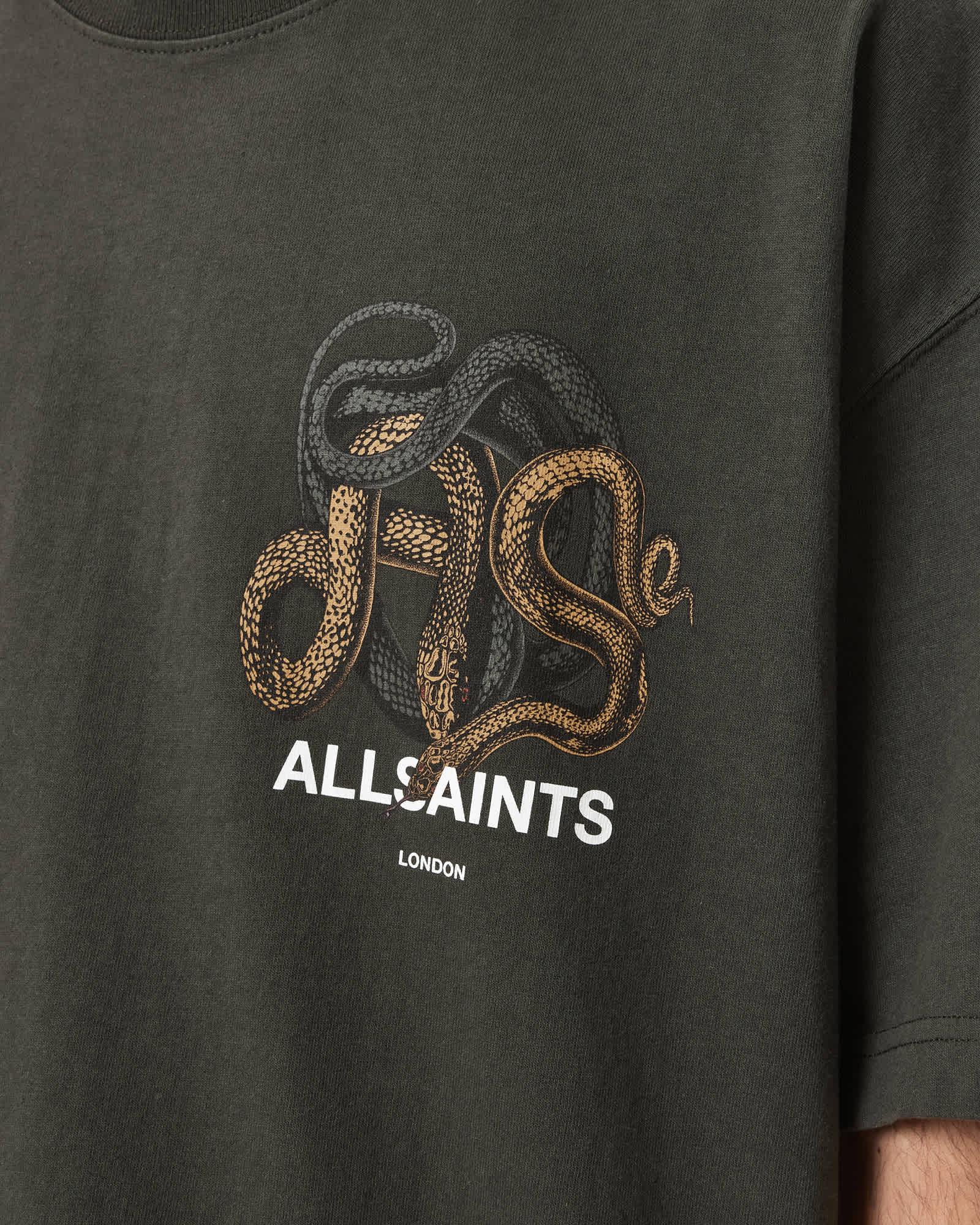 Reticulate Oversized Graphic Snake Print T-Shirt DUFFEL GREEN | ALLSAINTS US Product Image